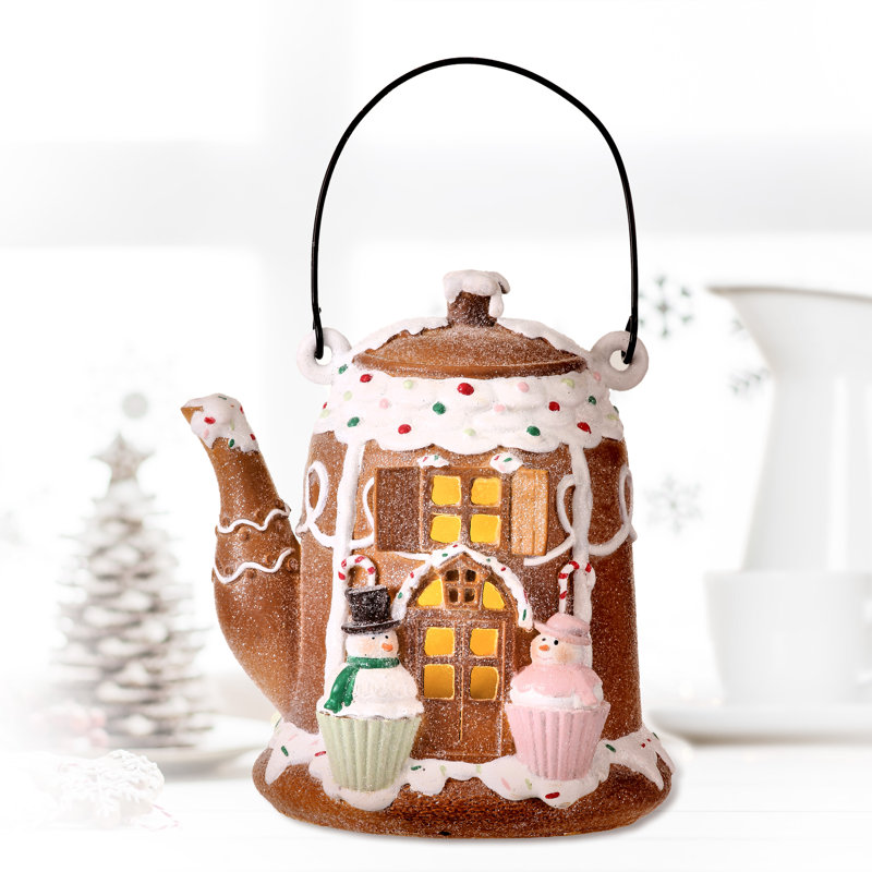 The Holiday Aisle® Resin LED Gingerbread Teapot Wayfair